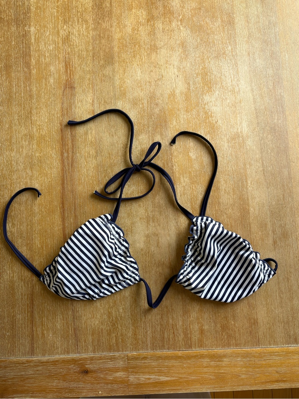navy blue and white striped triangle bikini top size medium